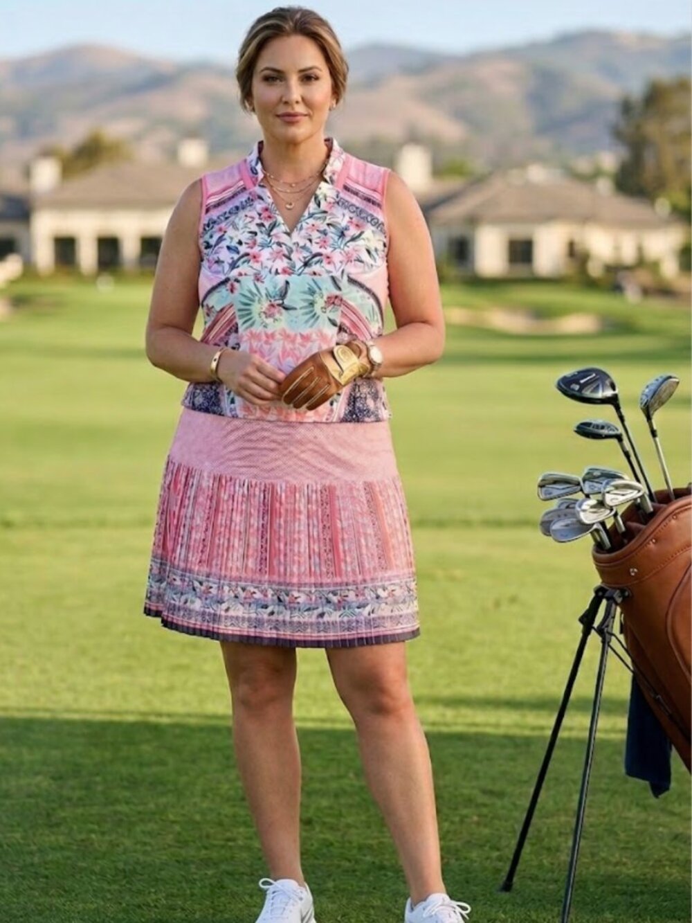 LUCKY IN LOVE Ponk Floral Paisley Patchwork 2 Piece Skirt Set Golf Pickleball XL